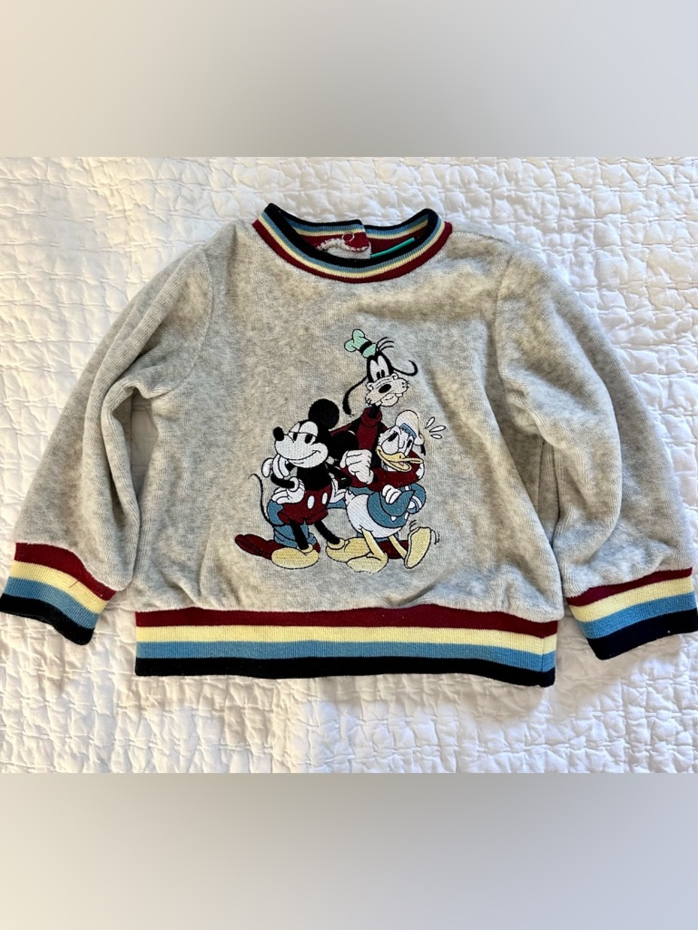 Disney Baby Mickey Mouse Donald Duck Goofy Velour Sweatshirt Rainbow Trim 12M